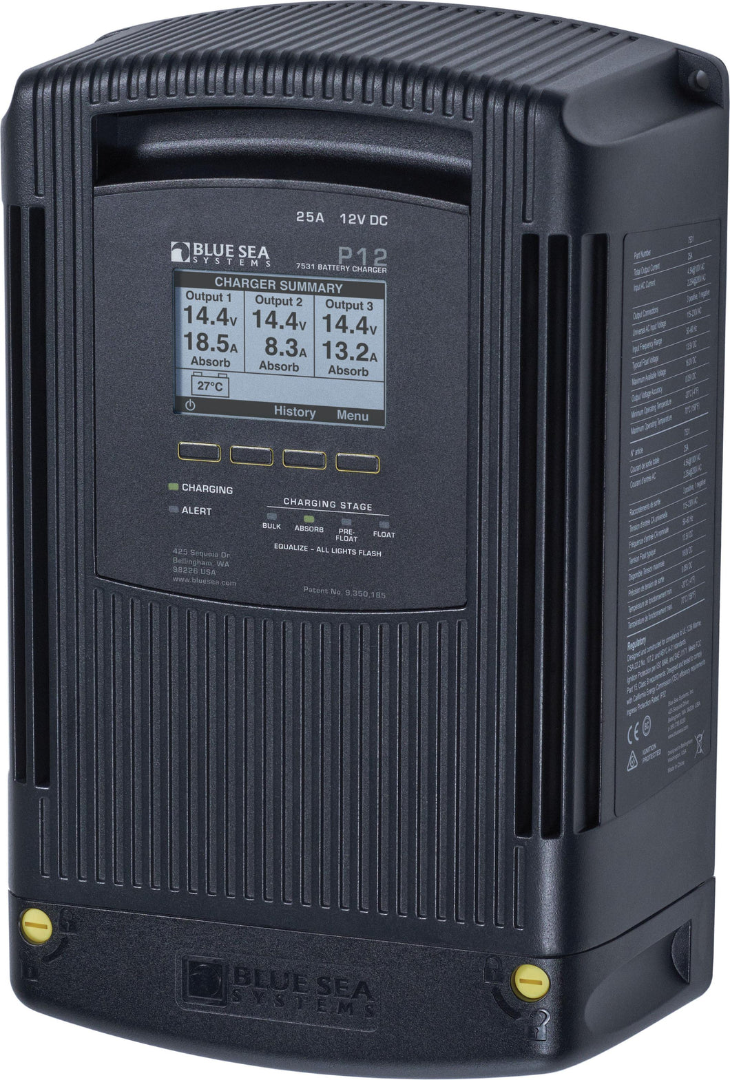 Blue Sea P12 Battery Charger 12v Output 120-230v Input 25amp 3 Bank