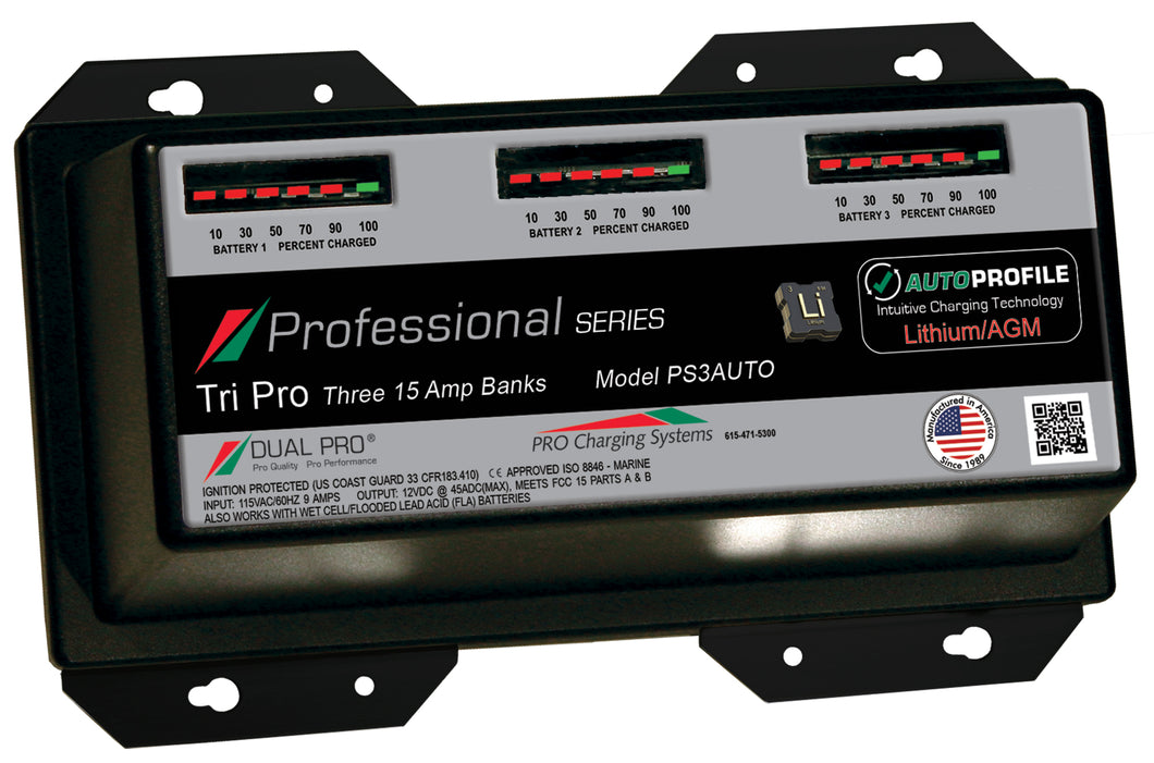 Dual Pro Ps3auto Battery Charger, Auto Profile 3 Bank 45 Amps